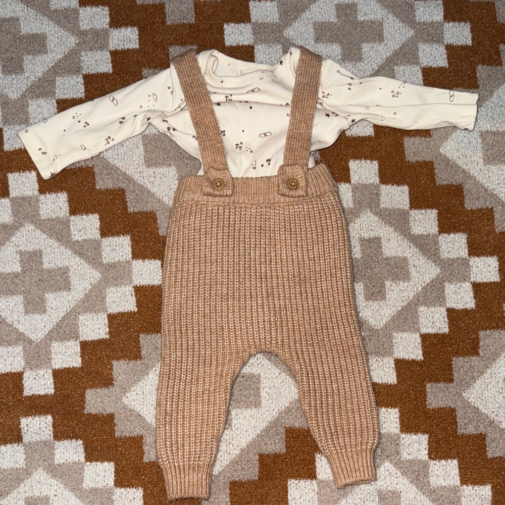 Charming Knit Tan Kids Overalls
